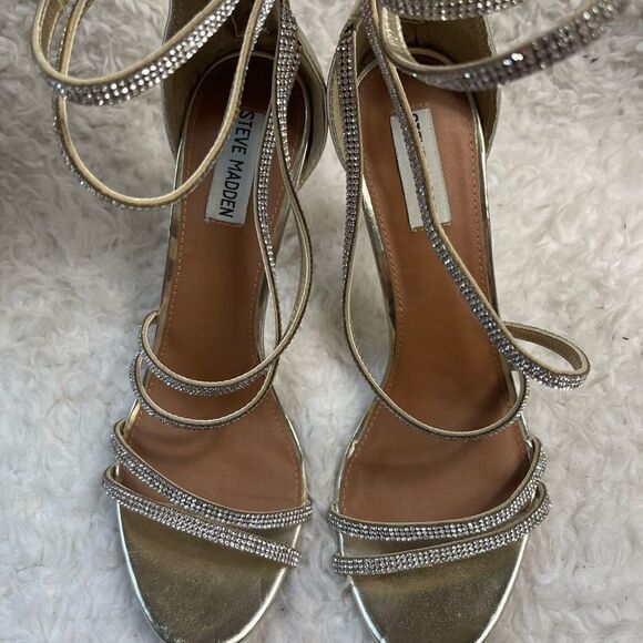 Steve Madden silver Rhinestones ankle straps heels back zipper size 10M - Picture 3 of 11